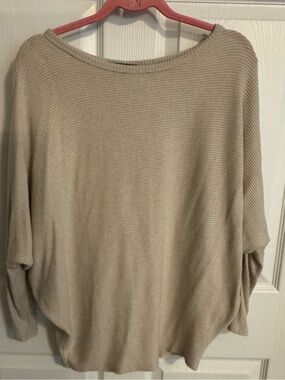 Wantable Beige Ribbed Knit Dolman Sweater XL Oatmeal Batwing Boat Neck Top